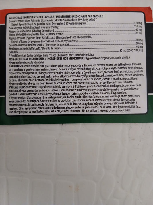 Prostate health NPN # 80051672