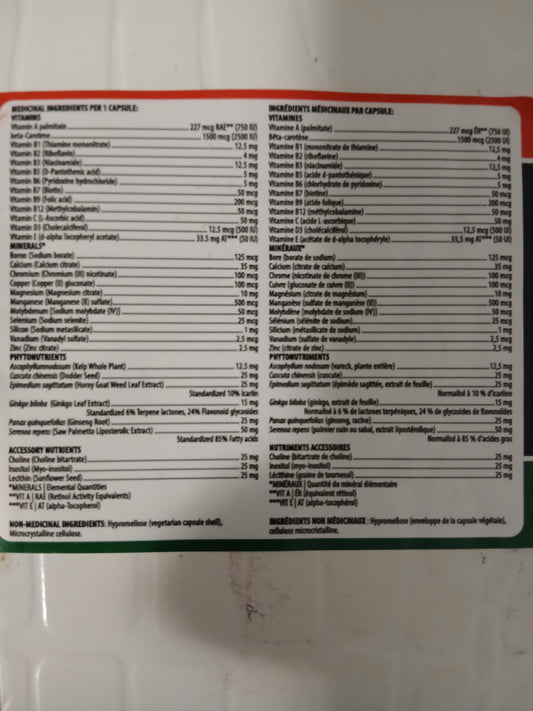 Daily Multivitamins for men over 50 years old NPN # 80104491